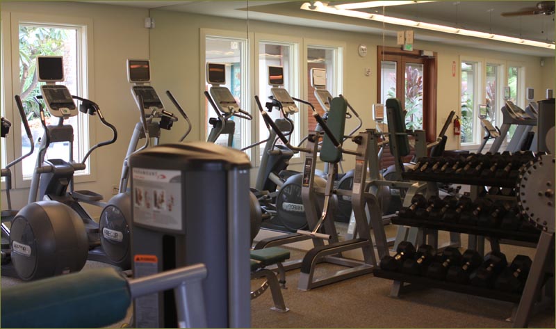 Visitors enjoy access to the Ho'olei Luxury Villa's fully equipped fitness center with a compliment of free weights and state of the art workout equipment.