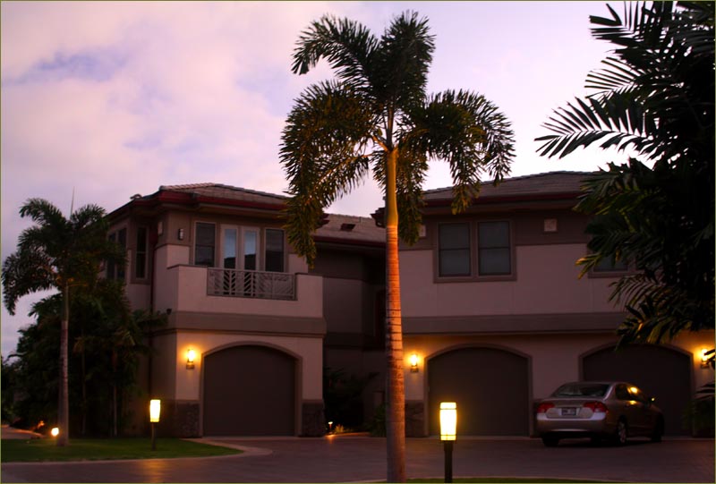 Tropical landscaping surrounds the luxury Ho'olei Villa offered for rent by owner.