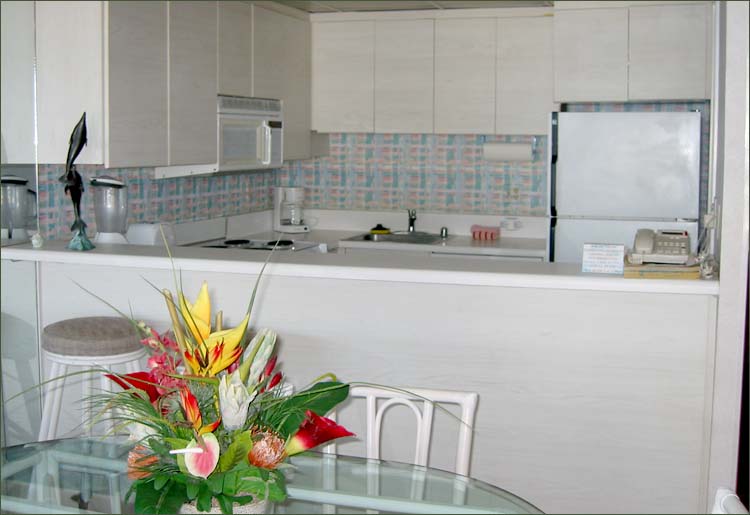 Each Maui oceanfront condo includes a fully equipped kitchen and refrigerator with ice-maker.