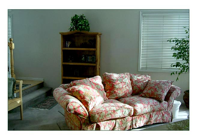 Sitting room surrounds double sided fireplace.