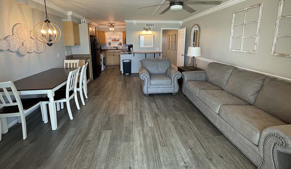 Summit Beach condo features added seating with a breakfast bar