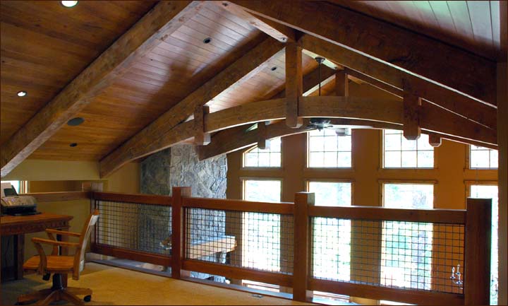 Hand hewn timbers line the dramatic ceilings of this luxury home minutes from the ski slopes on Mammoth Mountain.