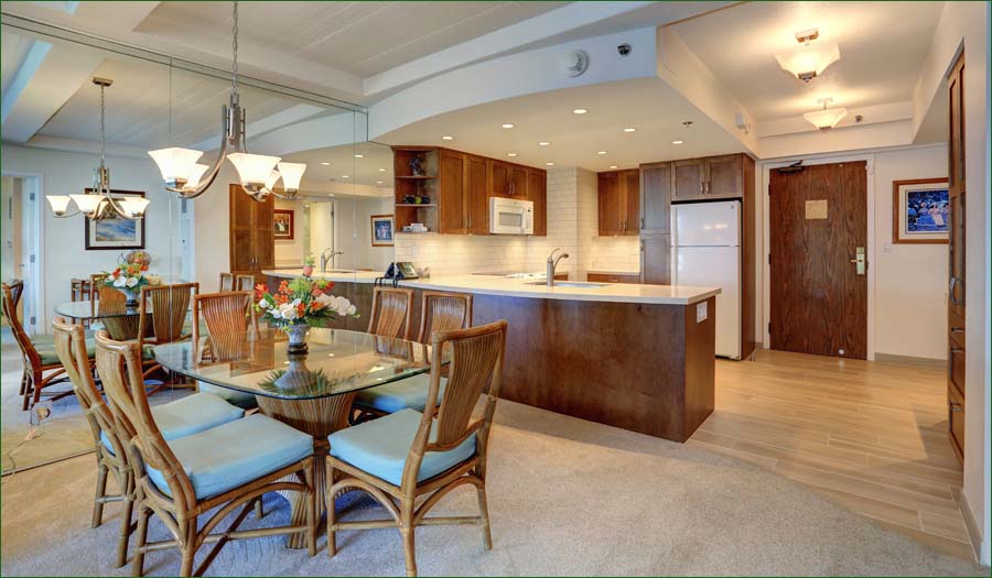 Each Maui oceanfront condo includes a fully equipped kitchen and refrigerator with ice-maker.