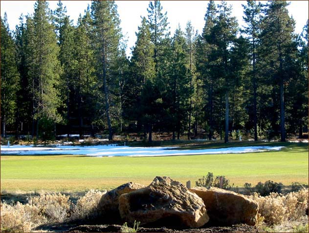 Early winter shot of Sunriver vacation home on the Meadows Golf Course, near Mt. Bachelor Ski Area.